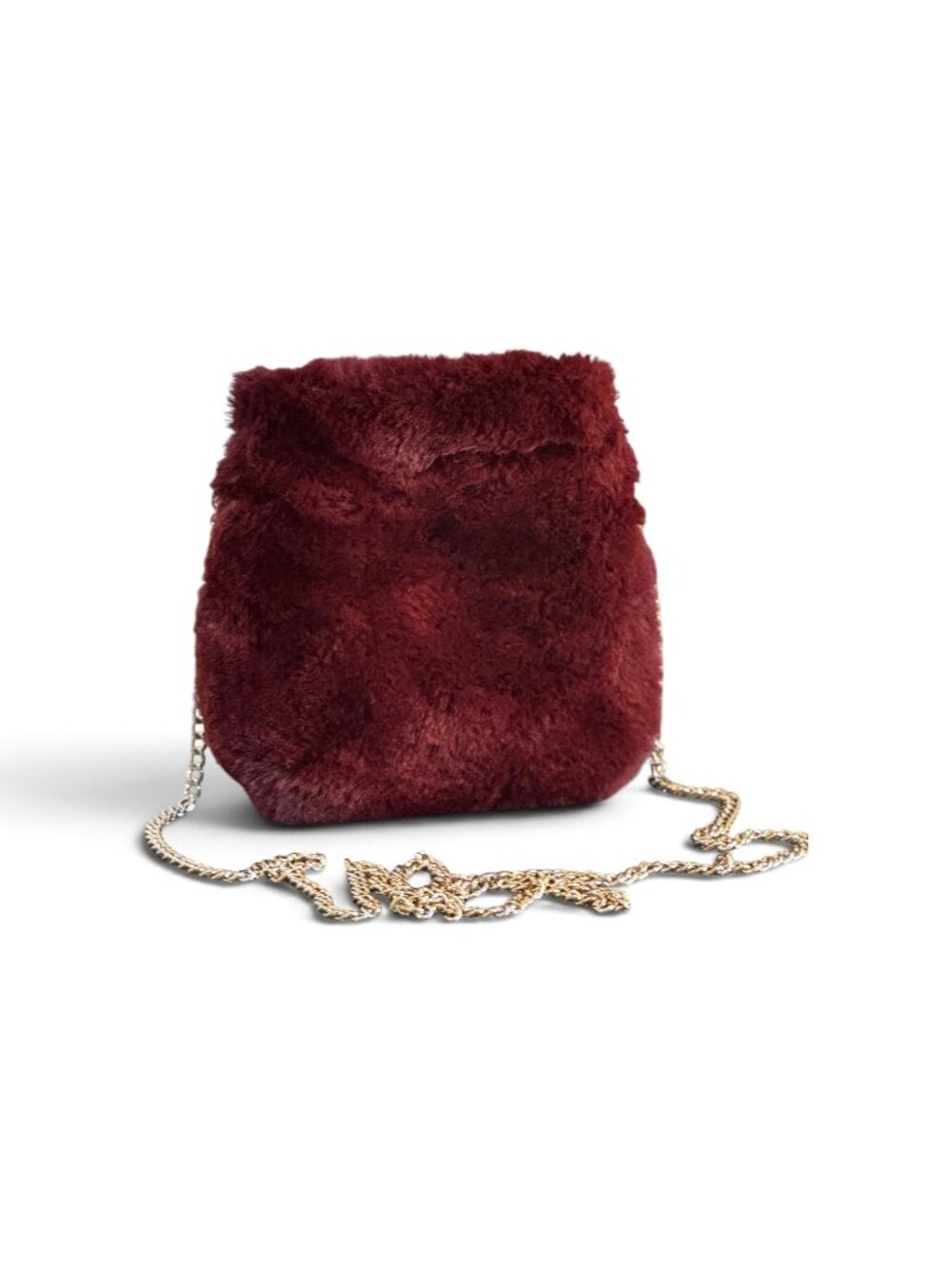 Old Navy NWOT Faux Fur Mini Crossbody Bag Gold Chain Maroon Burgundy
